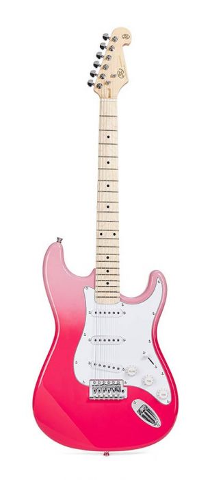 SX Elektrische gitaar Roze, Stratocaster model MET gitaartas en kabel!